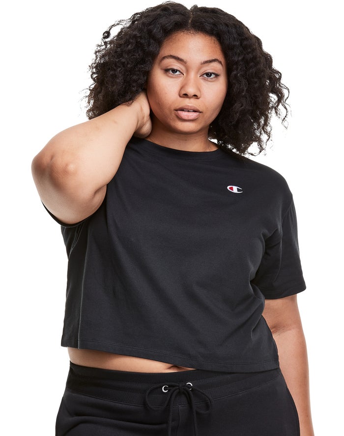 Champion Plus Lightweight Cropped Kadın Tişört Siyah ( DOAHNY450 )